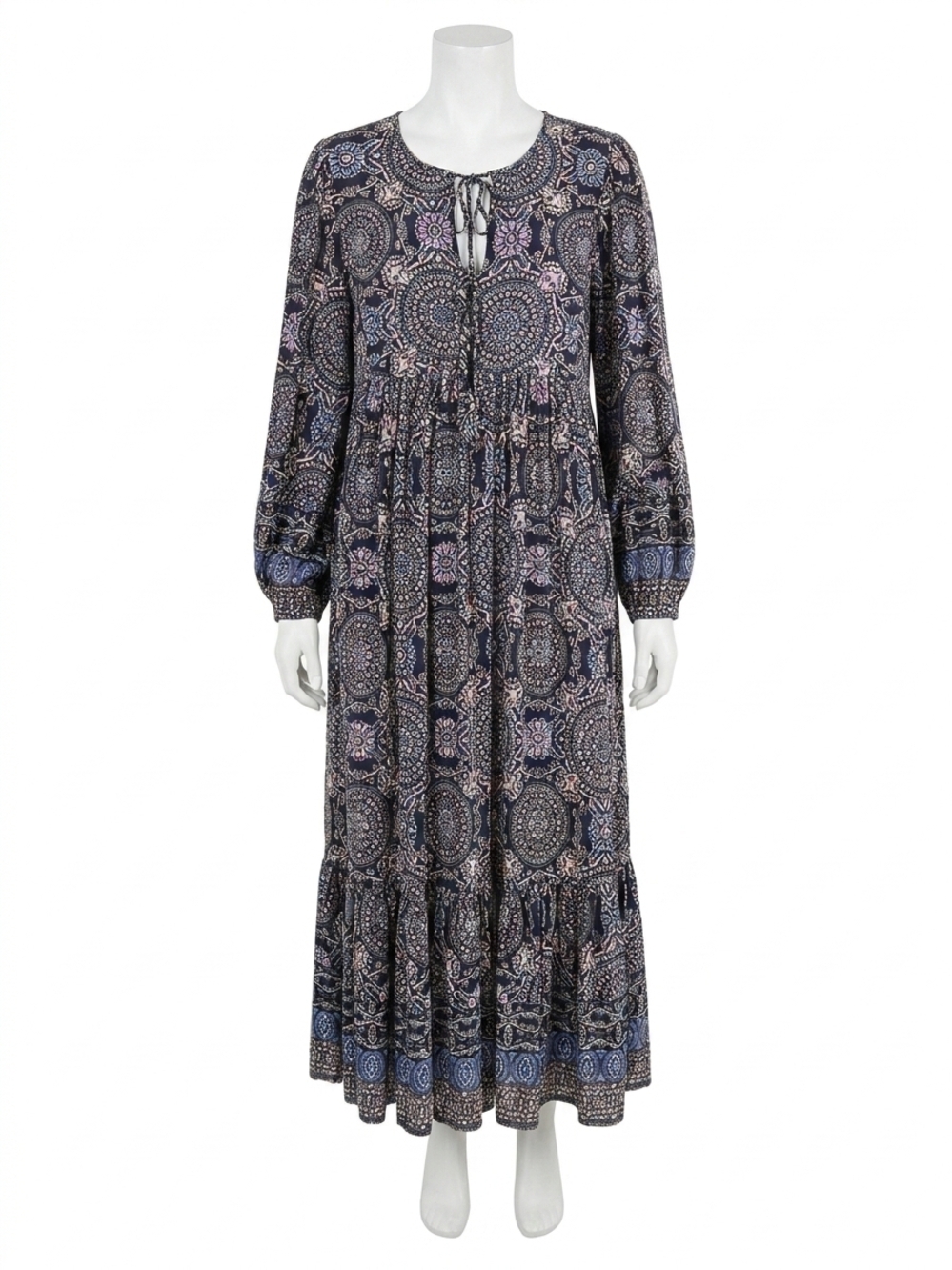 NEW MOLLY BRACKEN pia print midi dress in blue multi